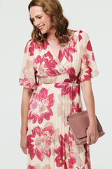 Floral 1/2 Sleeve Empire Midi Dress