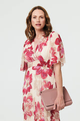 Floral 1/2 Sleeve Empire Midi Dress