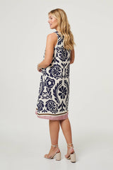 Printed Sleeveless Midi Shift Dress