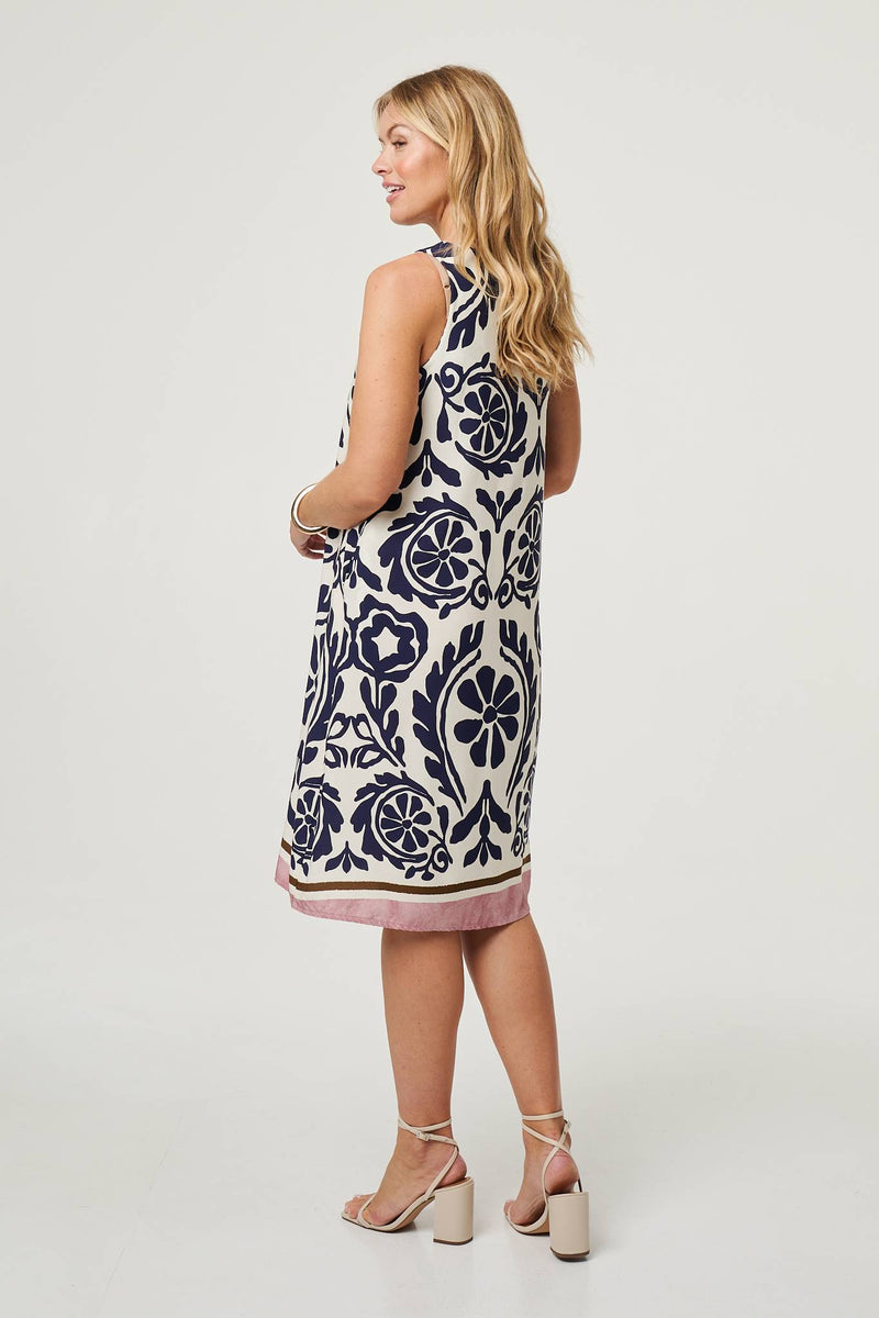 Printed Sleeveless Midi Shift Dress