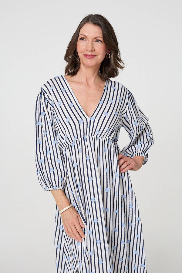 Striped Long Sleeve Empire Maxi Dress