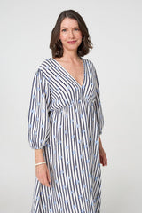 Striped Long Sleeve Empire Maxi Dress
