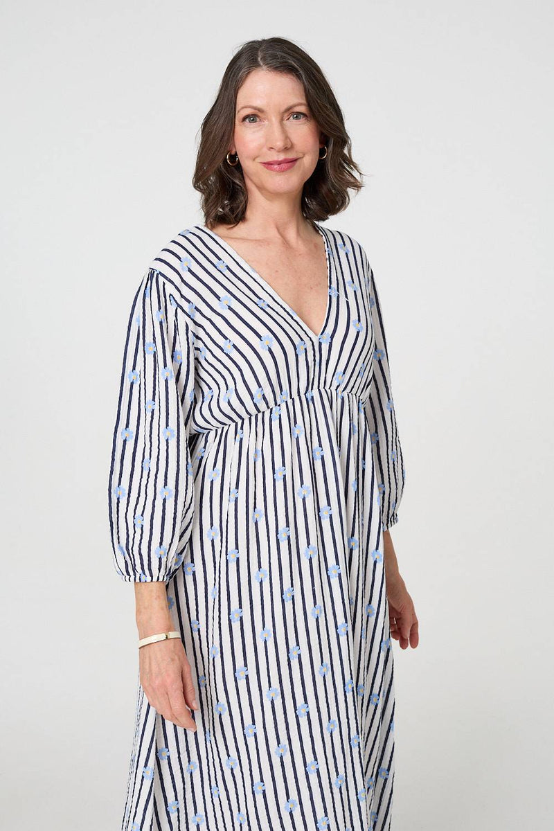 Striped Long Sleeve Empire Maxi Dress