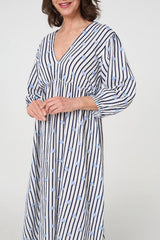 Striped Long Sleeve Empire Maxi Dress