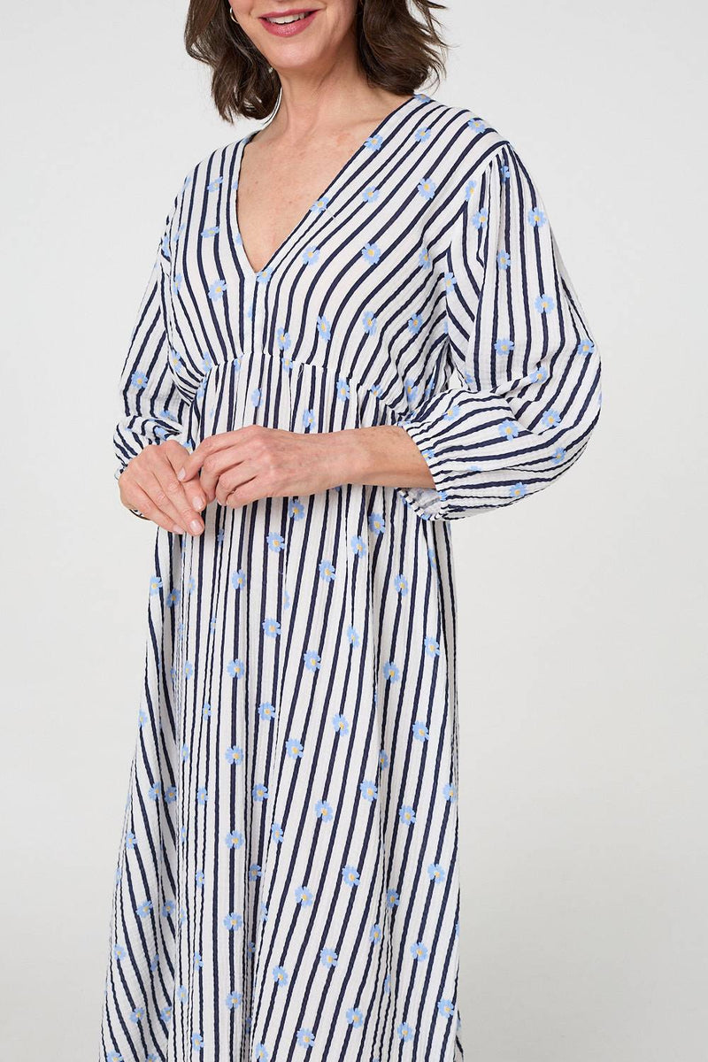 Striped Long Sleeve Empire Maxi Dress