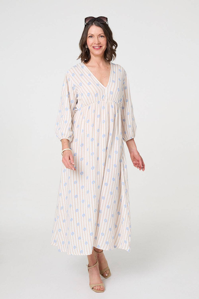 Striped Long Sleeve Empire Maxi Dress