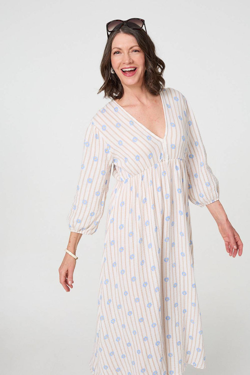 Striped Long Sleeve Empire Maxi Dress