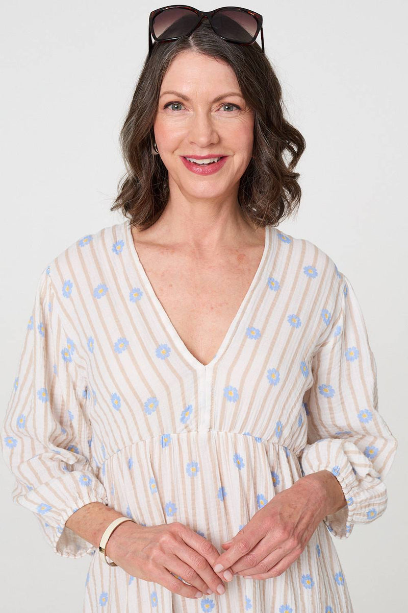 Striped Long Sleeve Empire Maxi Dress