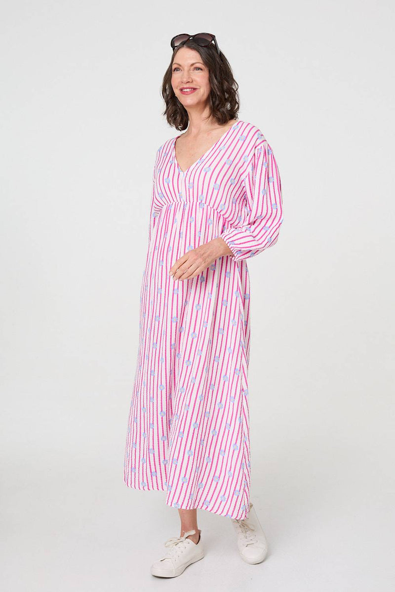 Striped Long Sleeve Empire Maxi Dress