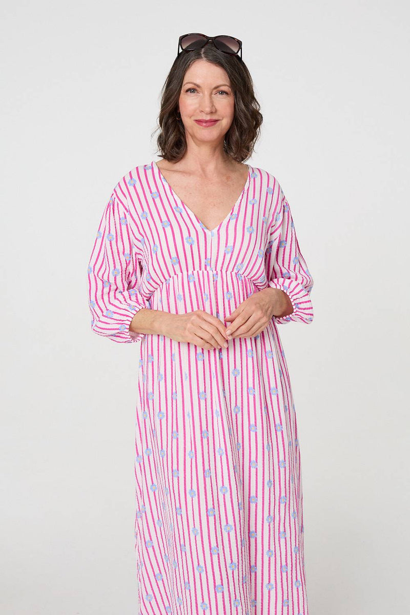 Striped Long Sleeve Empire Maxi Dress