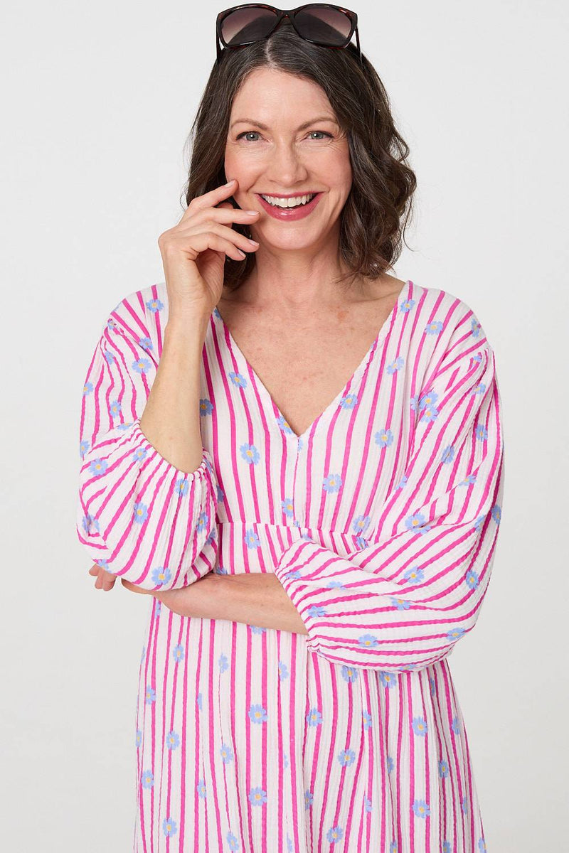 Striped Long Sleeve Empire Maxi Dress