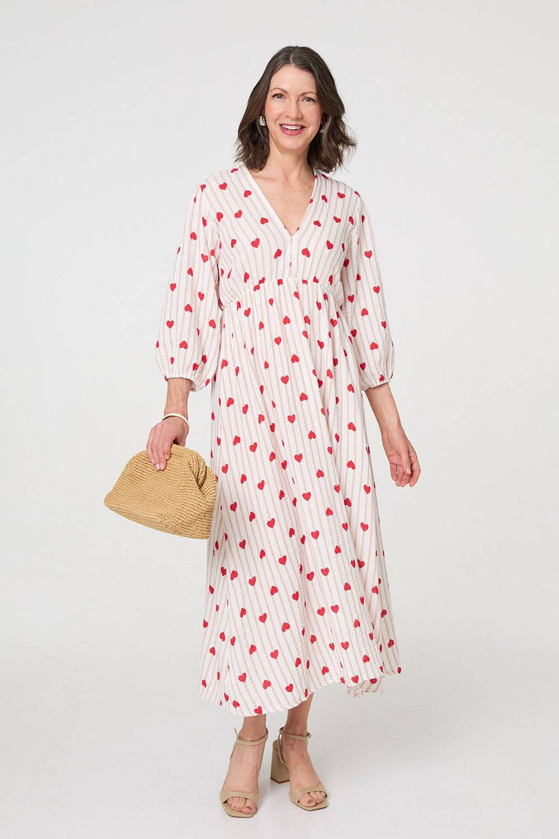 Striped Empire 3/4 Sleeve Maxi Dress