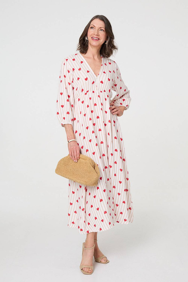 Striped Empire 3/4 Sleeve Maxi Dress