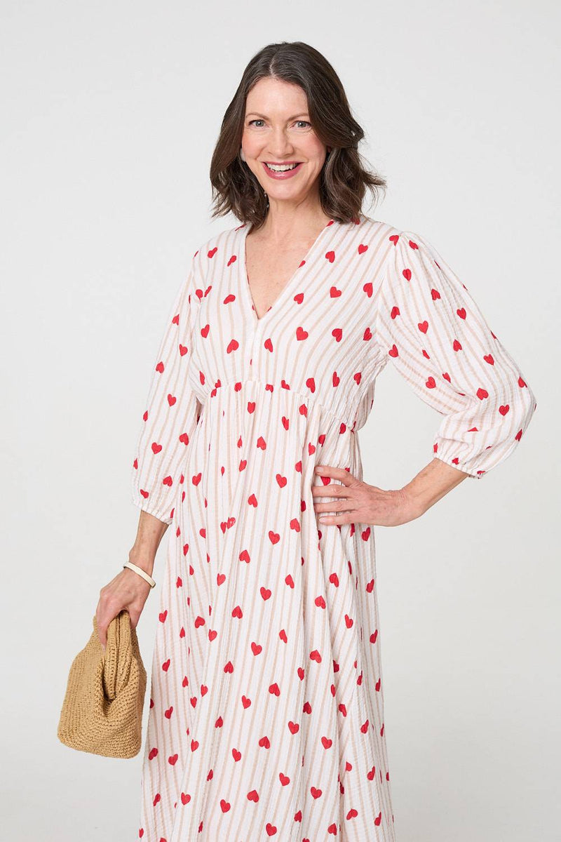 Striped Empire 3/4 Sleeve Maxi Dress