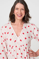 Striped Empire 3/4 Sleeve Maxi Dress