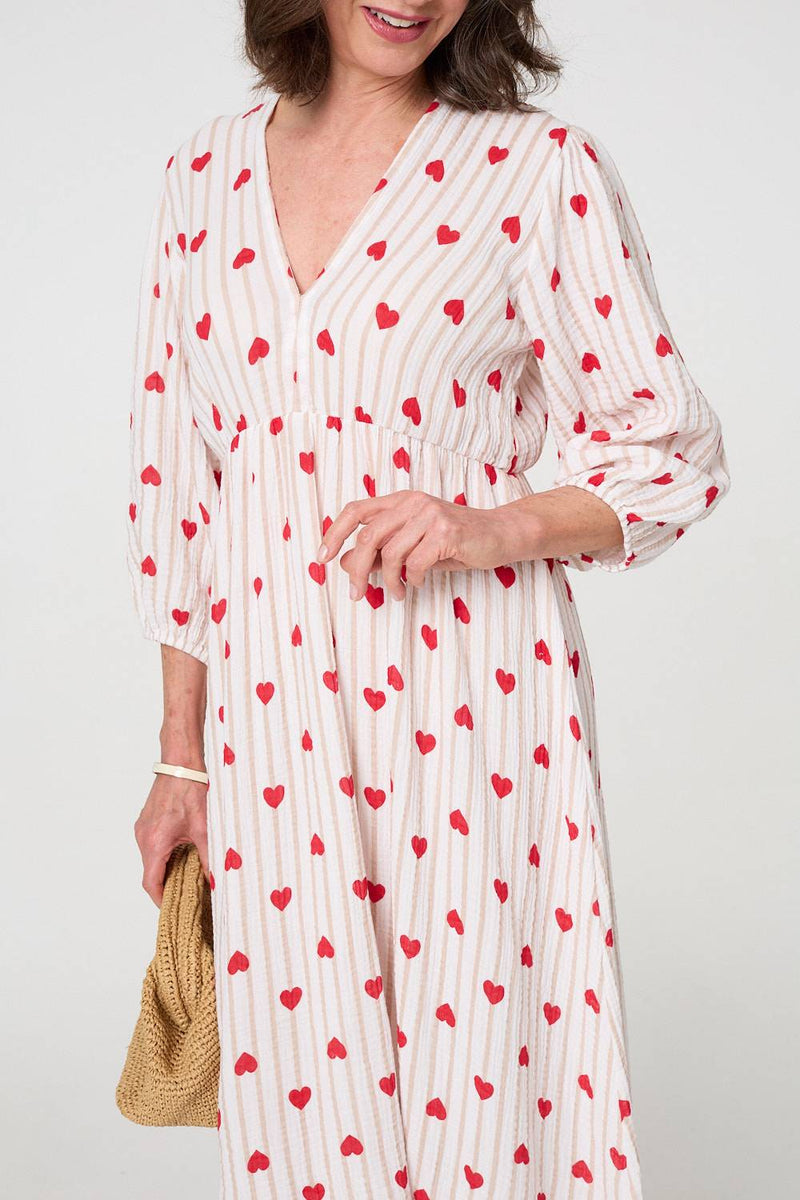 Striped Empire 3/4 Sleeve Maxi Dress