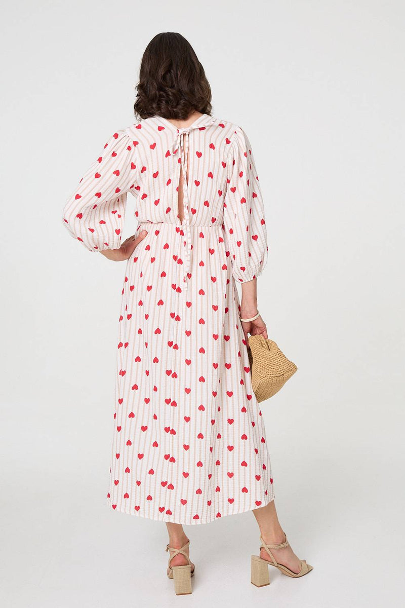 Striped Empire 3/4 Sleeve Maxi Dress