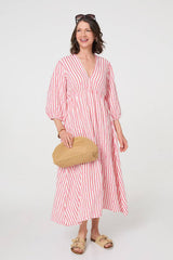 Striped Empire 3/4 Sleeve Maxi Dress