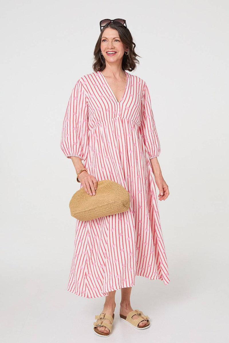 Striped Empire 3/4 Sleeve Maxi Dress