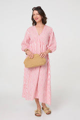 Striped Empire 3/4 Sleeve Maxi Dress