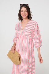 Striped Empire 3/4 Sleeve Maxi Dress