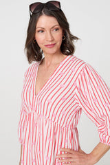 Striped Empire 3/4 Sleeve Maxi Dress