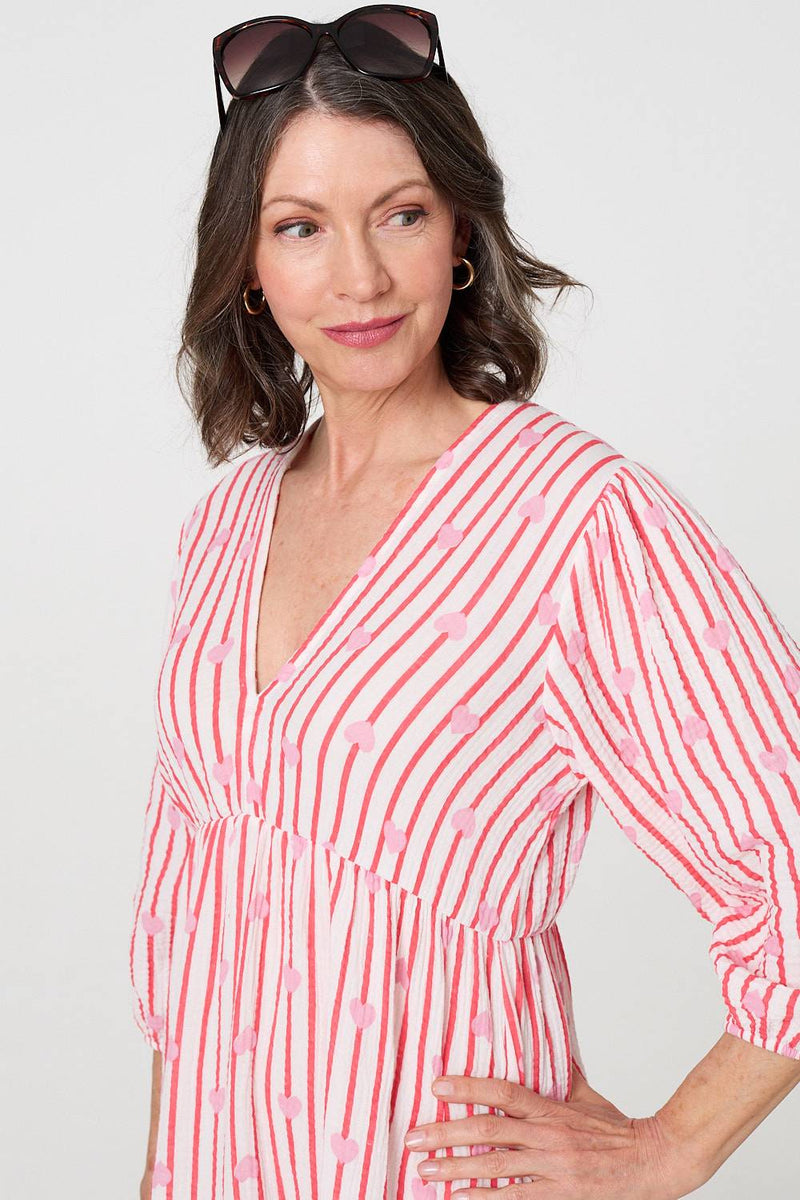 Striped Empire 3/4 Sleeve Maxi Dress