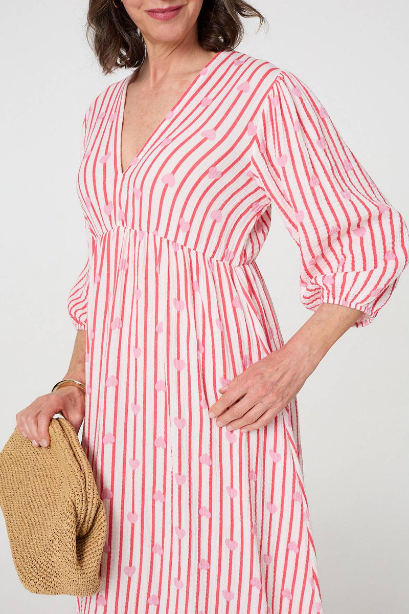 Striped Empire 3/4 Sleeve Maxi Dress