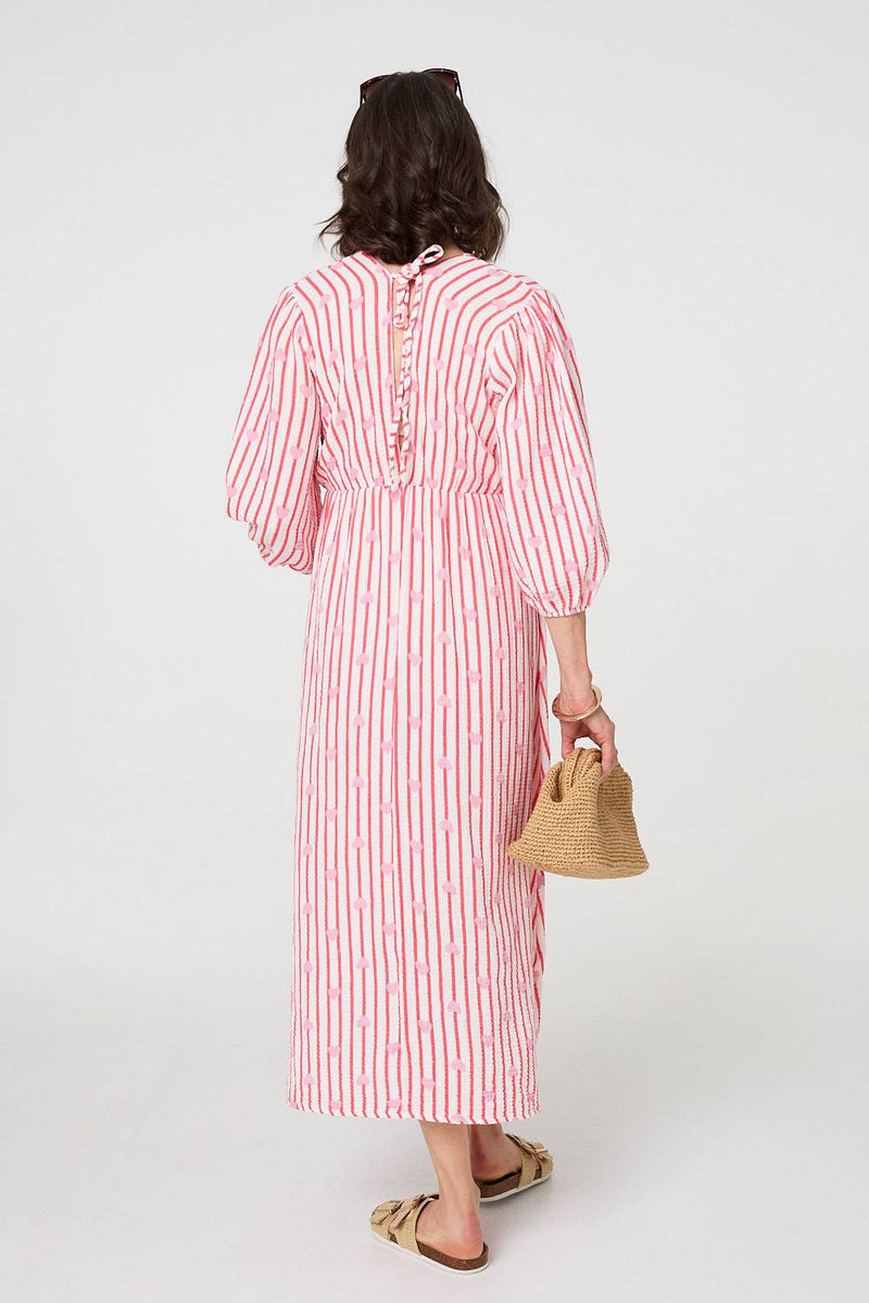 Striped Empire 3/4 Sleeve Maxi Dress