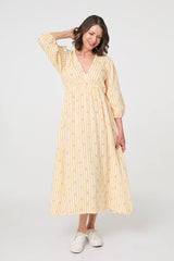 Striped Empire 3/4 Sleeve Maxi Dress