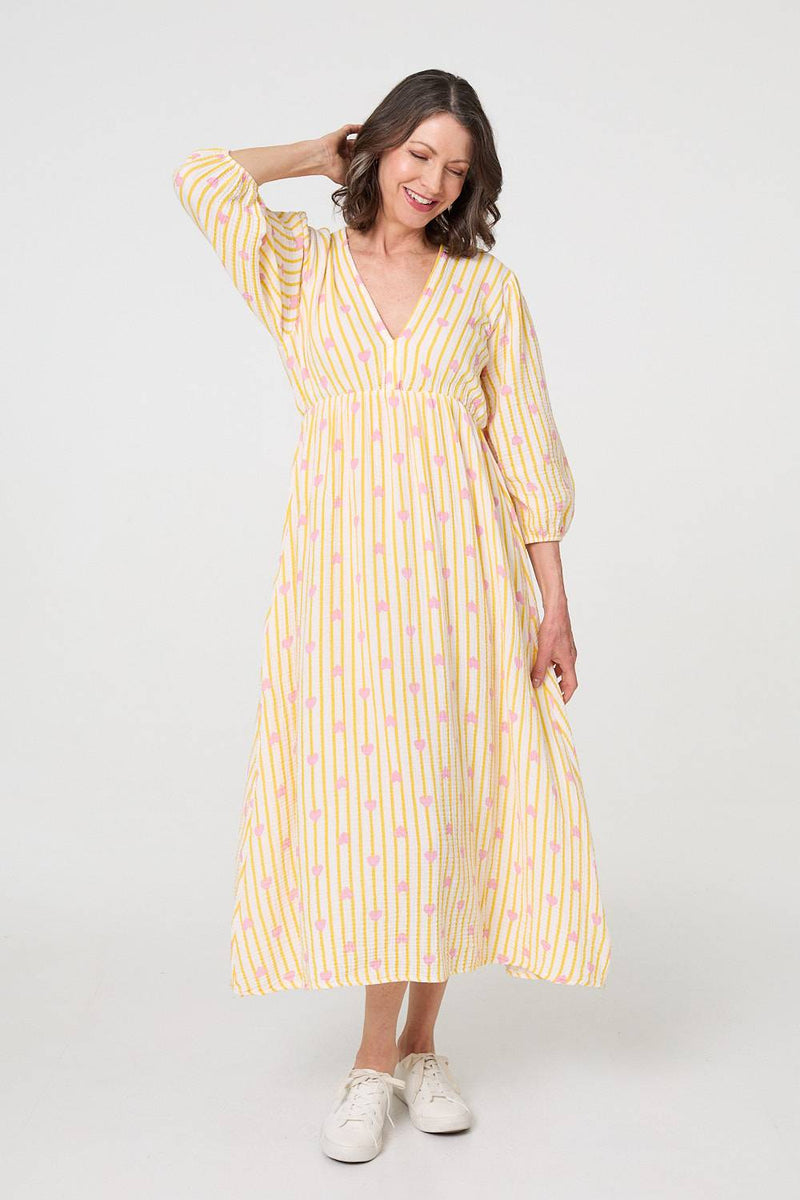 Striped Empire 3/4 Sleeve Maxi Dress