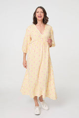 Striped Empire 3/4 Sleeve Maxi Dress
