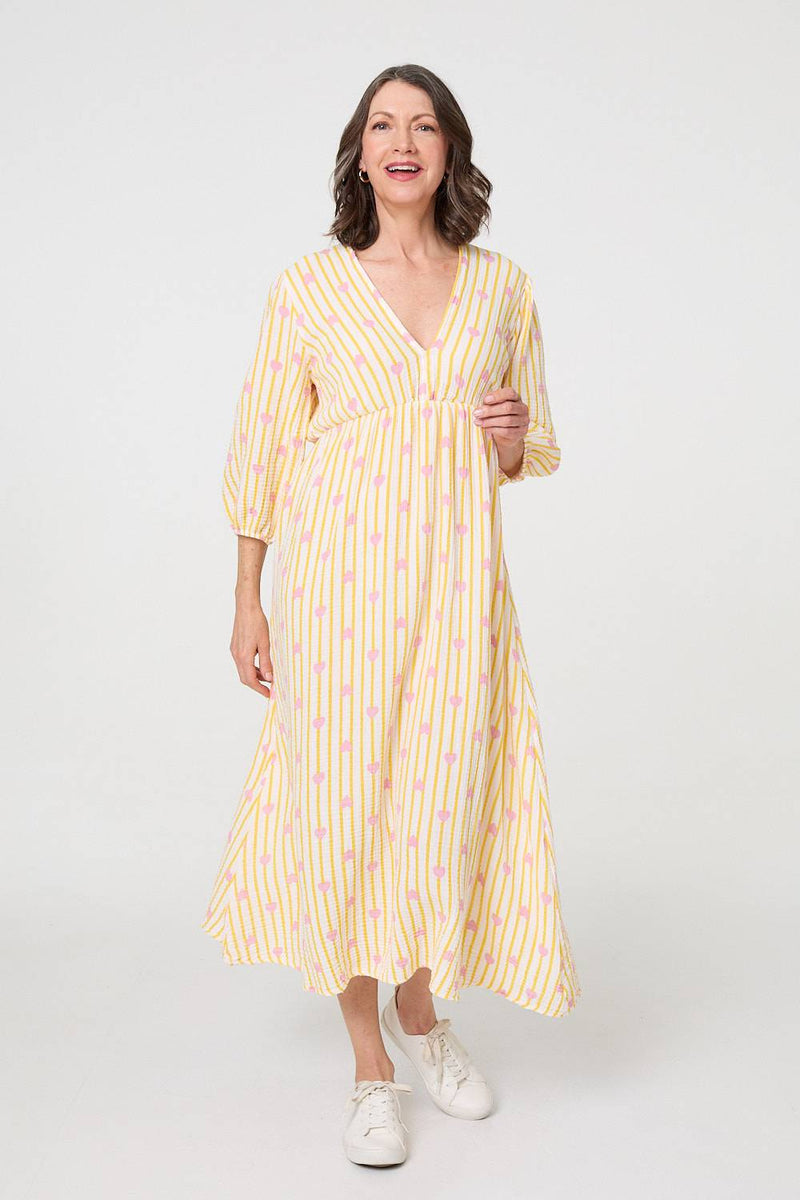 Striped Empire 3/4 Sleeve Maxi Dress