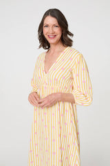Striped Empire 3/4 Sleeve Maxi Dress