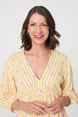 Striped Empire 3/4 Sleeve Maxi Dress