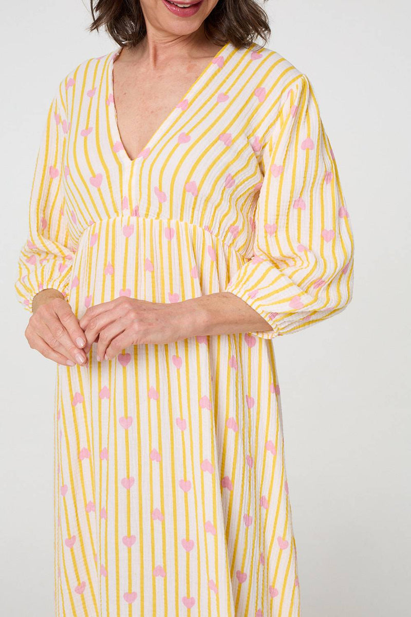Striped Empire 3/4 Sleeve Maxi Dress