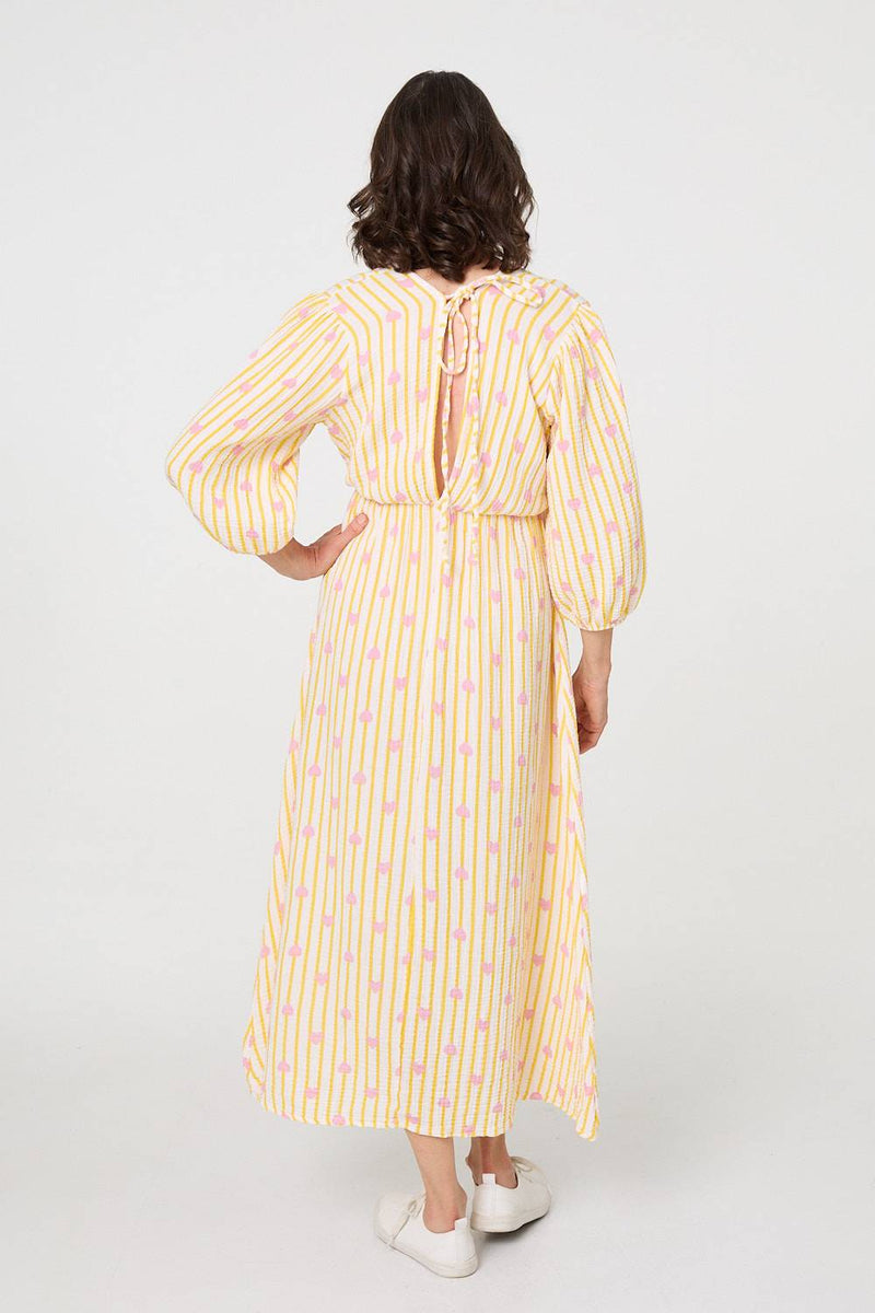 Striped Empire 3/4 Sleeve Maxi Dress