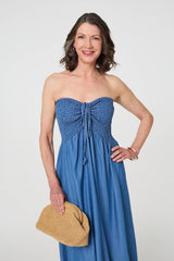 Strapless Shirred Frill Hem Maxi Dress