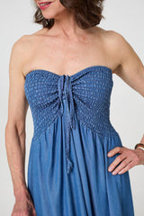 Strapless Shirred Frill Hem Maxi Dress