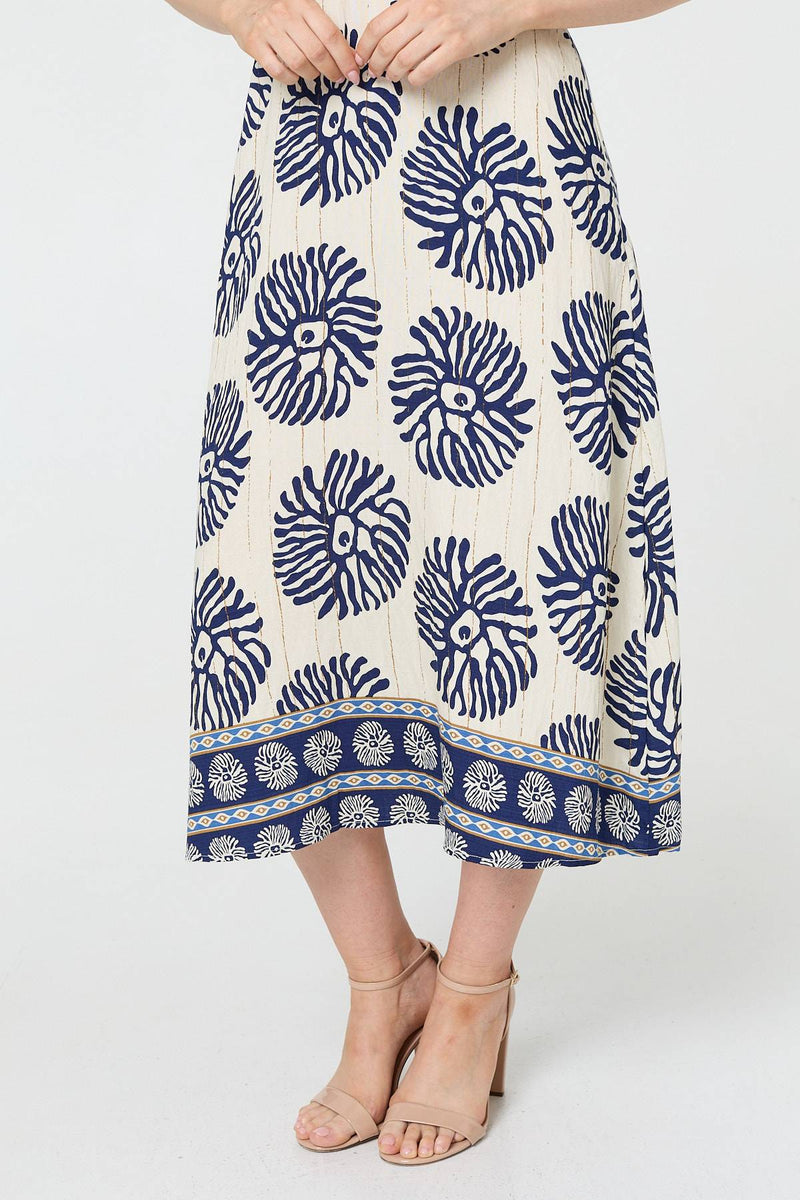 Floral Flared Sleeve Ruched Midi Dress