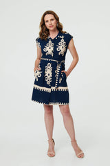 Ikat Print Cap Sleeve Short Shirt Dress