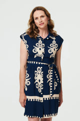 Ikat Print Cap Sleeve Short Shirt Dress