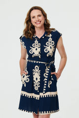 Ikat Print Cap Sleeve Short Shirt Dress