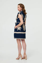 Ikat Print Cap Sleeve Short Shirt Dress