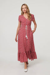 Printed Smocked Tie Waist Maxi Dress