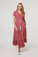 Printed Smocked Tie Waist Maxi Dress
