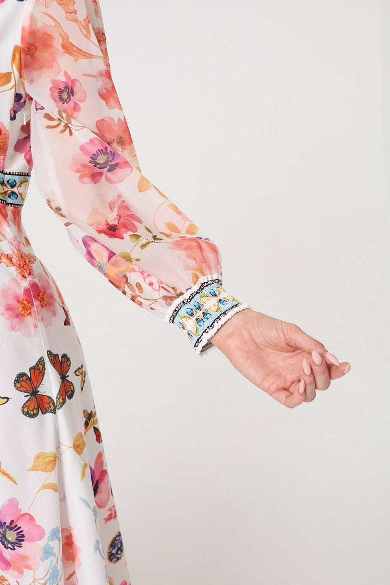 Border Print Empire Kimono Maxi Dress