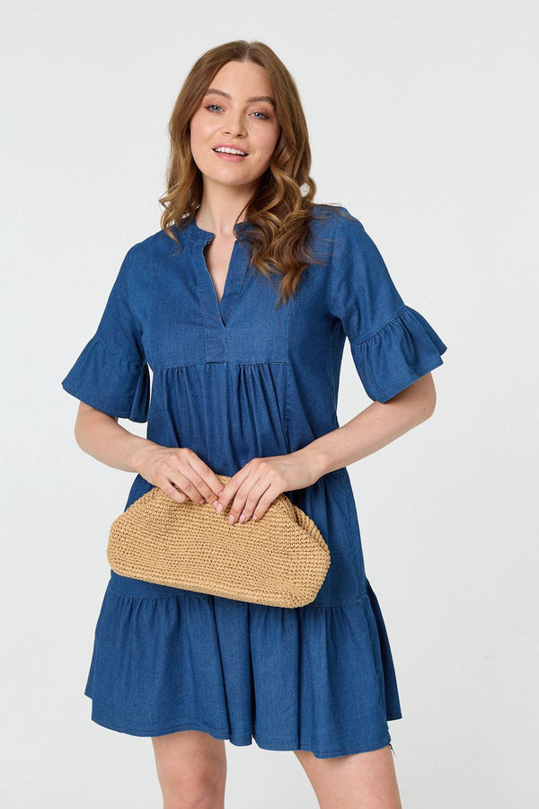 Flared 1/2 Sleeve Tiered Midi Dress
