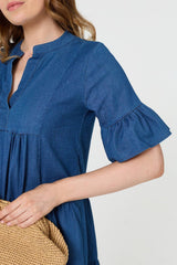 Flared 1/2 Sleeve Tiered Midi Dress