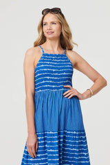 Striped Ruched Texture Tiered Midi Dress